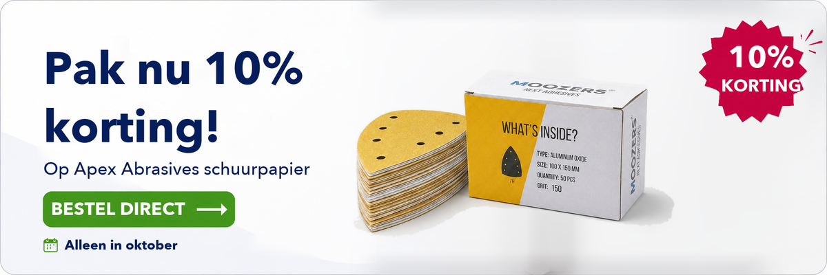 10% korting op MOOZERS Apex Abrasives schuurpapier